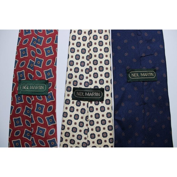 Lot of 3 Neil Martin Mens Neckties Geometric, Foulard & Pin Dot Silk Patterns - Picture 5 of 6